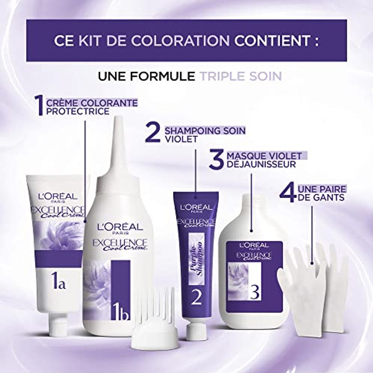 L'ORÉAL PARIS - Permanente haarkleur, drievoudige verzorging, niet-verblindend, geel, dekt 100% wit haar af – Excellence Cool Cream – Nuance: Ultra asbruin (4.11) - 6-pack