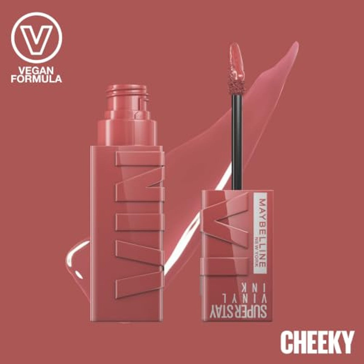 Maybelline New York Super Stay Vinyl Ink, vloeibare lippenstift, vloeibare lippenstift met 16 uur houvast en glanzende afwerking, nr. 35 Cheeky, 4,2 ml – MAYBELLINE