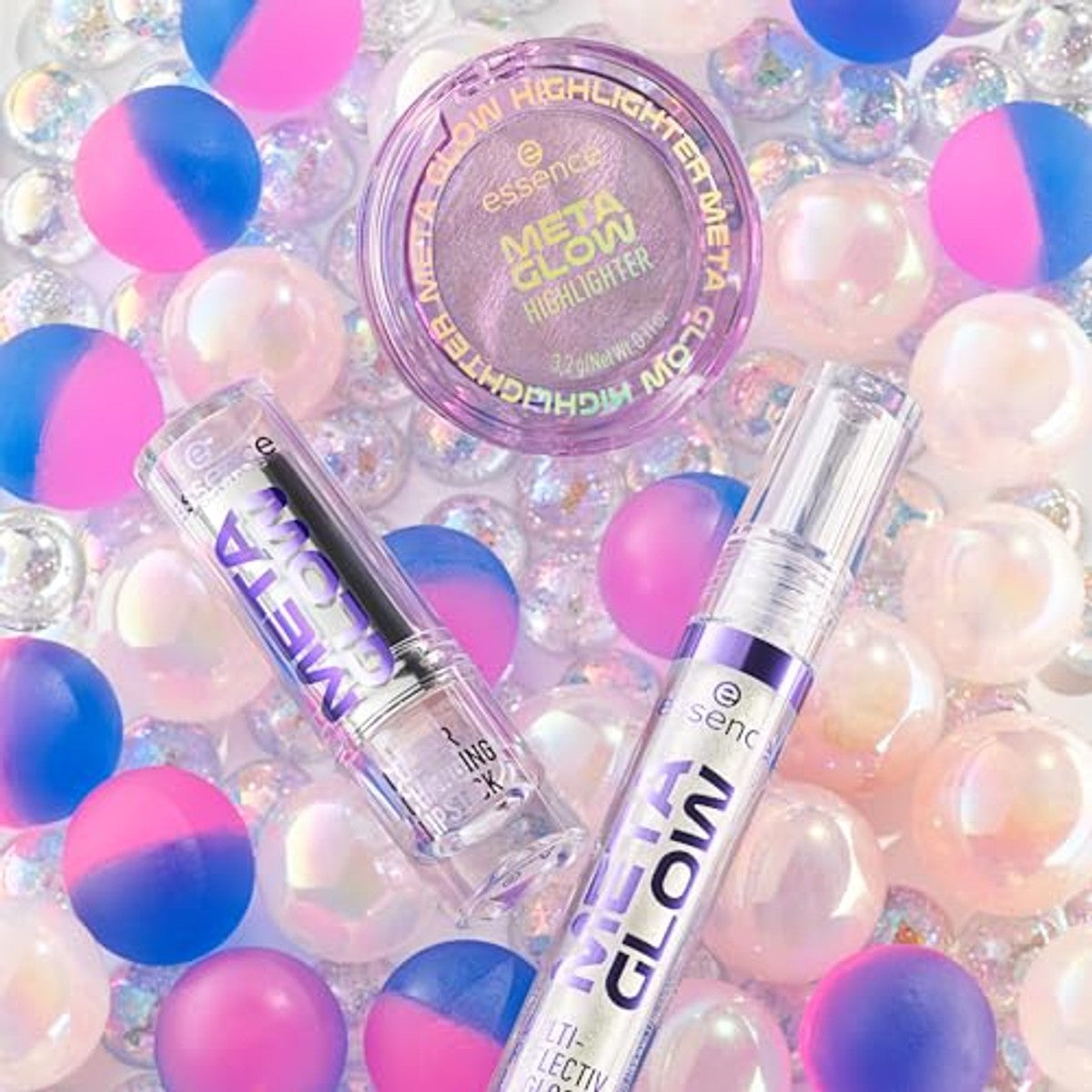 essence META GLOW HIGHLIGHTER, violet, definiërend, lichtgevend, direct resultaat, glinsterend, veganistisch, olievrij, zonder parfum, zonder alcohol, per stuk verpakt (3,2 g) – Essence Cosmetics