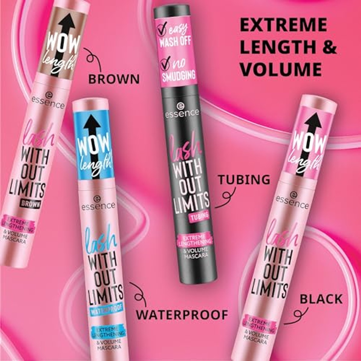 essence Lash Without Limits Lengthening & Volume mascara 01 zwart - 6-pack