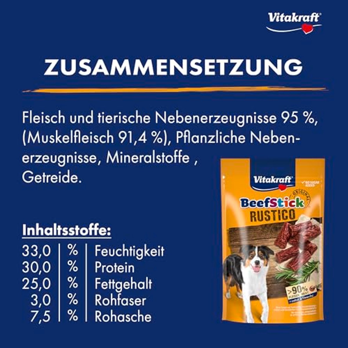 Vitakraft Beef Stick Rustico, hondenlekkernijen, vlezige salamihapjes, hondentrainingstraktaties, zonder toegevoegde suiker (7 x 55 g) – Vitakraft
