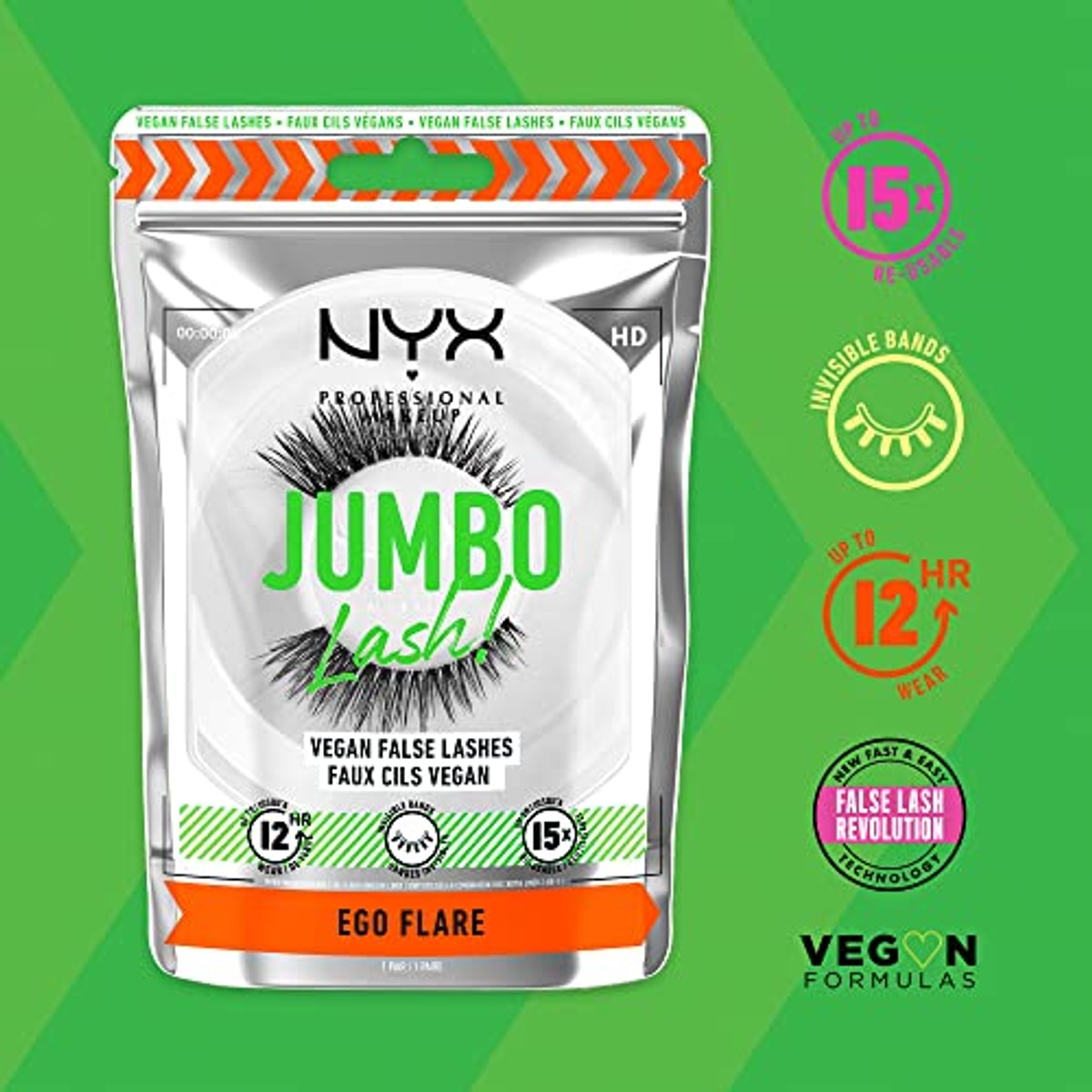 NYX Professional Makeup Jumbo Lash Valse wimpers, duurzaam, 12 uur draagtijd, onzichtbare banden, tot 15 keer herbruikbaar, veganistische wimpers, Jumbo Lash!, ego flare – NYX PROFESSIONAL MAKEUP