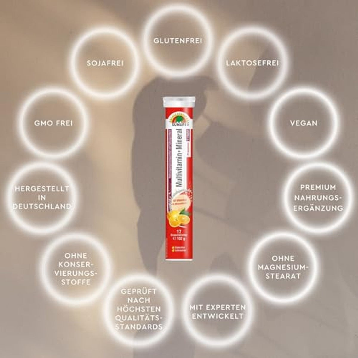 SUNLIFE Multivitamine Tabletten hoge dosis - 1 x 17 stuks - minerale en multivitamine bruistabletten met sinaasappel grapefruitsmaak - Multi vitamine tabletten met 10 vitaminen en 5 mineralen – Sunlife