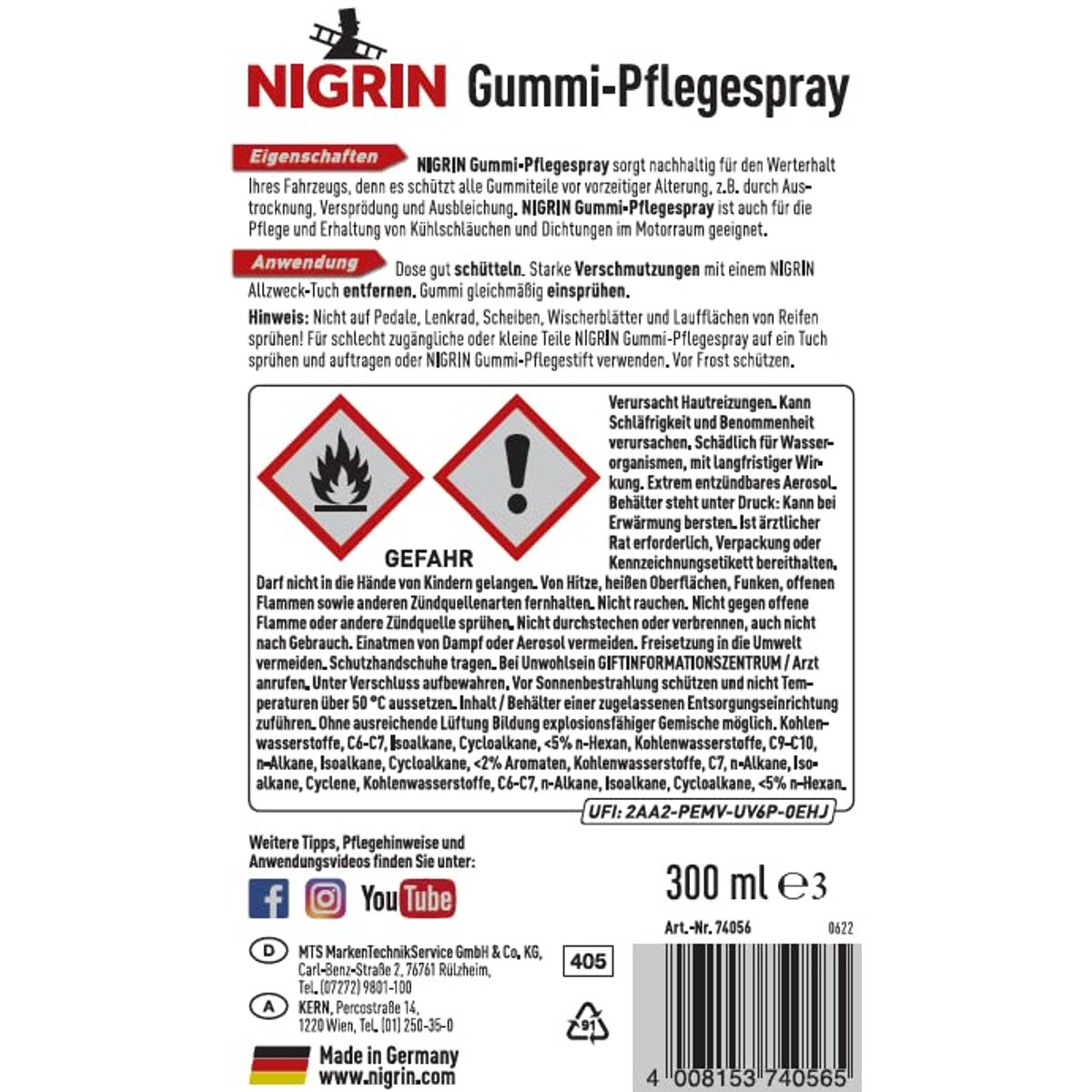 NIGRIN 74056 rubber-onderhoudsspray 6 x 300 ml - Voordeelverpakking
