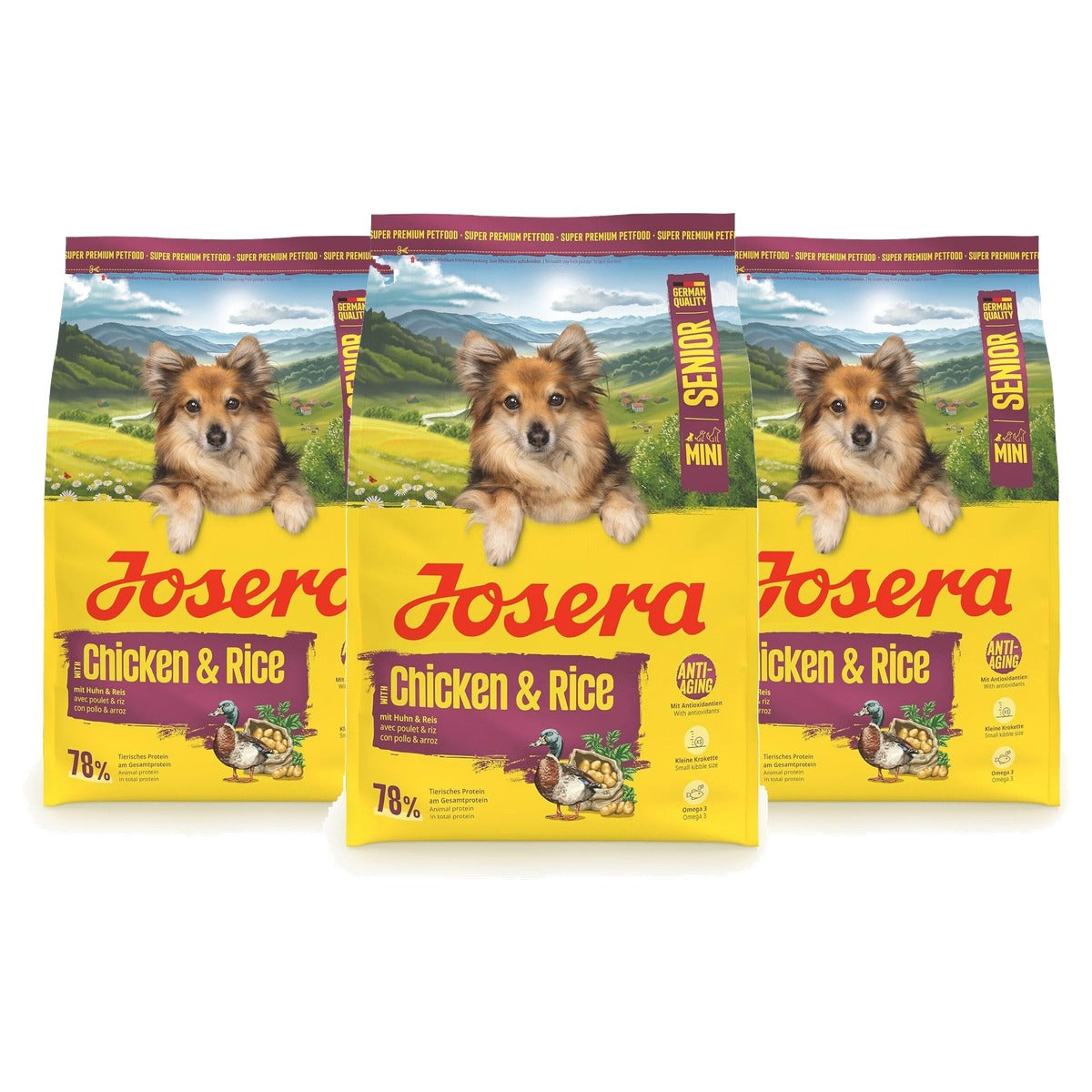 Josera Mini Senior Droogvoer Hond Kip & Rijst 3 kg - 3-pack