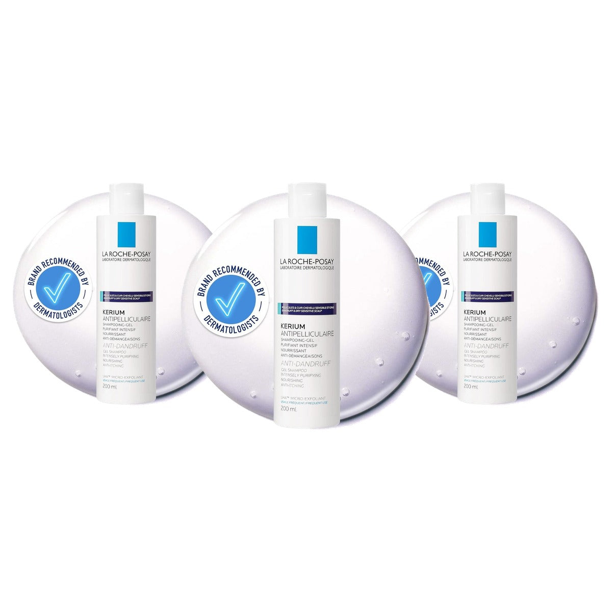 La Roche-Posay Kerium Anti-Roos Talgregulerende Gel-Shampoo 200 ml - 3-pack