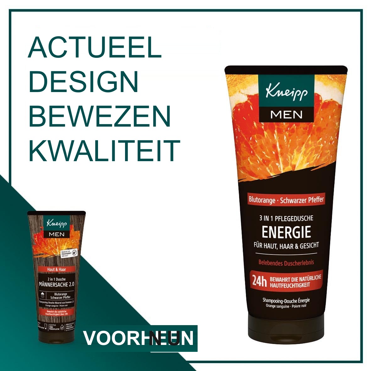 Kneipp MEN 3-in-1 Douchegel Energie – Douchegel voor Lichaam, Haar en Gezicht – Bloedsinaasappel en Zwarte Peper – 200 ml