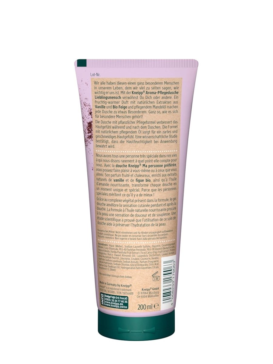 Kneipp Aroma - Pflegedusche Lieblingsmensch - Duschgel mit natürlichen Extrakten aus Vanille und Bio Feige & pflegendem Mandelöl - 200ml door Huishoudvoordeel nu bij Huishoudvoordeel