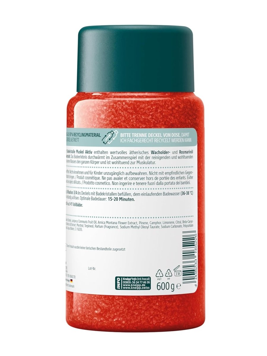 Kneipp Badekristalle Muskel Aktiv - mit wertvollem ätherischen Wacholder - , Rosmarinöl & Arnikaextrakt - wärmend wohltuend zur Muskulatur - 600g door Huishoudvoordeel nu bij Huishoudvoordeel