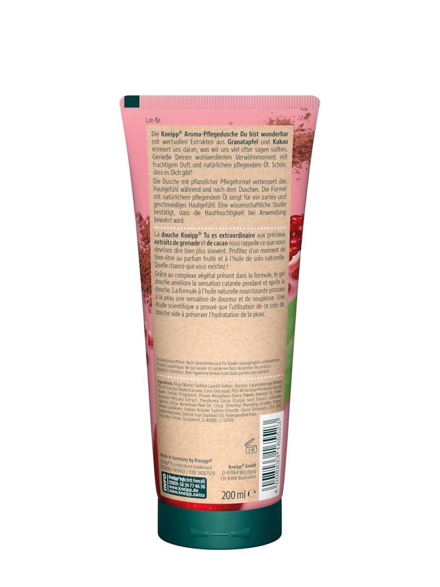 Kneipp Du bist wunderbar - Aroma - Pflegedusche Granatapfel & Kakao - Rezeptur ohne Mikroplastik - vegan - 200 ml door Huishoudvoordeel nu bij Huishoudvoordeel