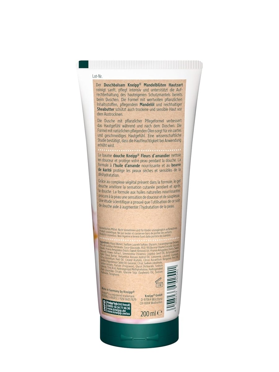 Kneipp Duschbalsam Mandelblüten Hautzart - feuchtigkeitsspendende Duschcreme mit Mandelmilch & Mandelöl für geschmeidige Haut - ohne Mikroplastik - 200ml door Huishoudvoordeel nu bij Huishoudvoordeel