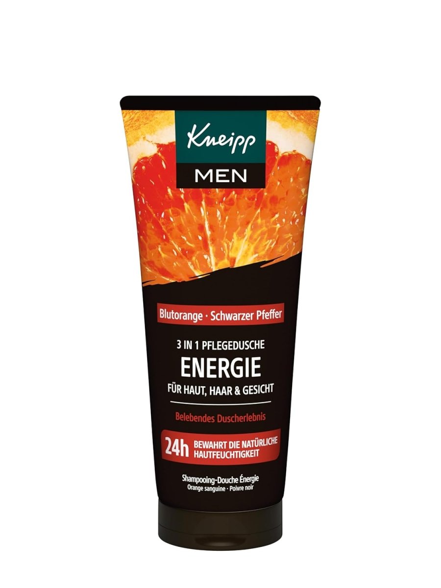 Kneipp MEN 3 in 1 Pflegedusche Energie - Duschgel für Männer - Für Haut, Haar & Gesicht - Mit natürlichem ätherischem Blutorangenöl und dem Extrakt aus schwarzem Pfeffer - 200 ml door Huishoudvoordeel nu bij Huishoudvoordeel