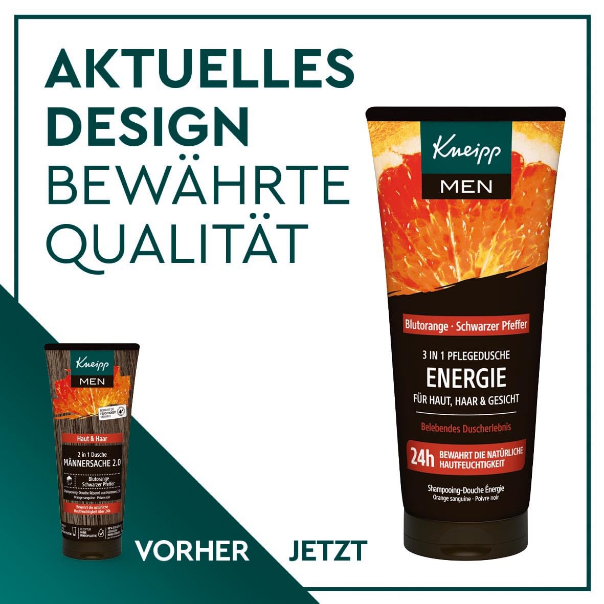 Kneipp MEN 3 in 1 Pflegedusche Energie - Duschgel für Männer - Für Haut, Haar & Gesicht - Mit natürlichem ätherischem Blutorangenöl und dem Extrakt aus schwarzem Pfeffer - 200 ml door Huishoudvoordeel nu bij Huishoudvoordeel