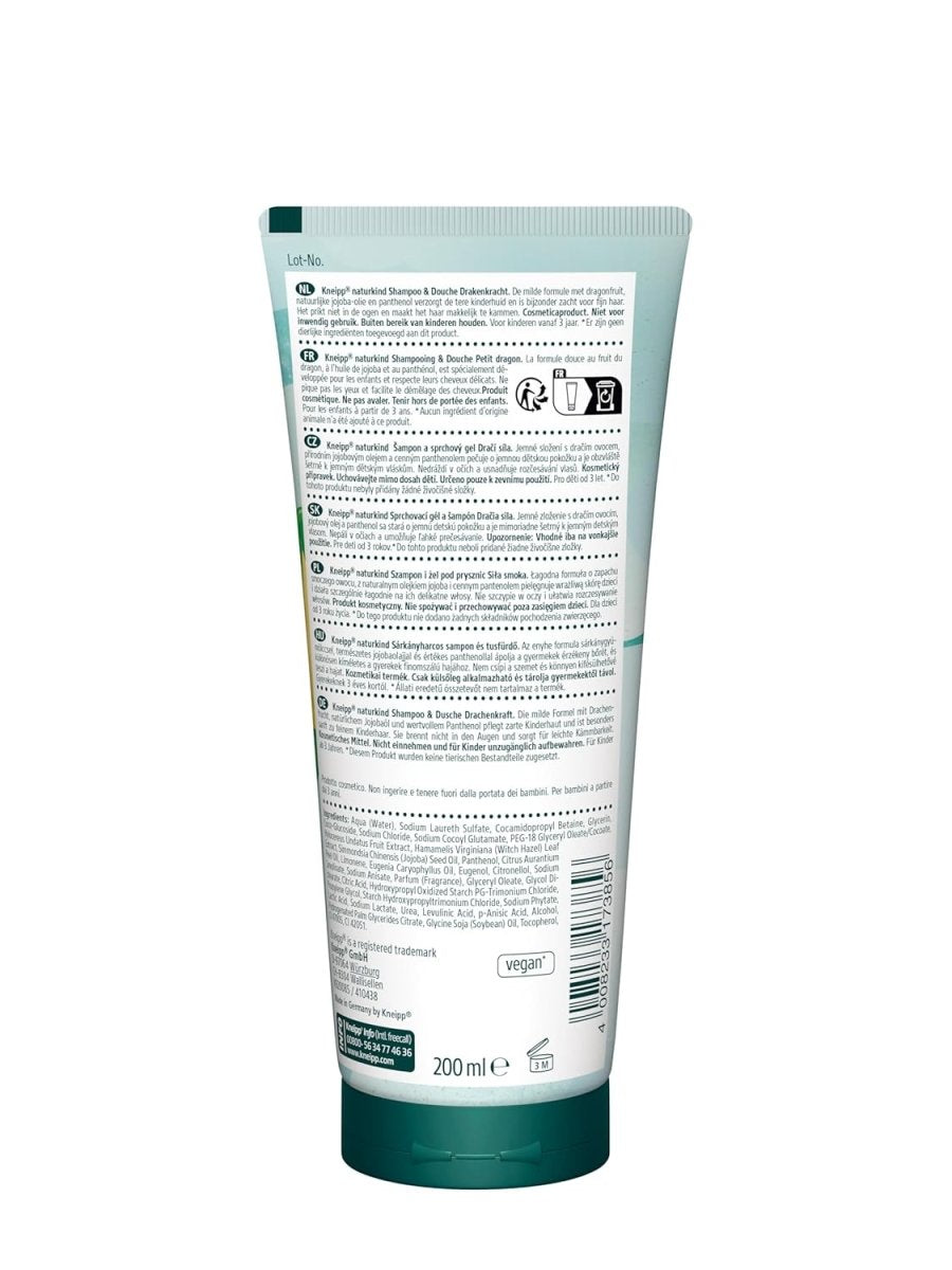 Kneipp Naturkind Drachenkraft Shampoo und Dusche - nature kids Little Dragon Shampoo und Shower - Kinderduschgel 2 in 1 mit Drachenfruchtduft - tränenfrei und leicht kämmbar - vegan 200ml door Huishoudvoordeel nu bij Huishoudvoordeel