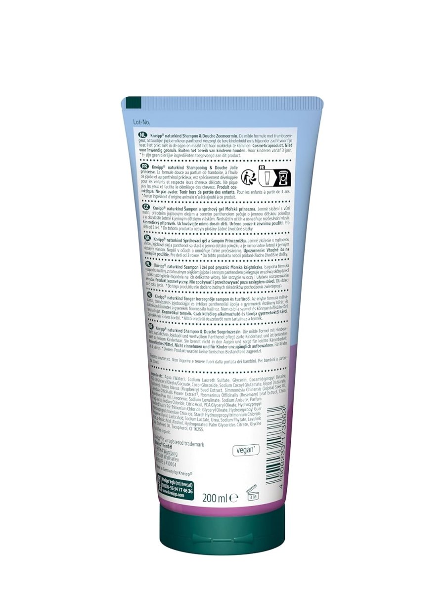 Kneipp Naturkind Seeprinzessin Shampoo & Dusche - nature kids Sea Princess Shampoo & Shower - Kinderduschgel 2 in 1 mit Himbeerduft - tränenfrei & leicht kämmbar - vegan 200ml door Huishoudvoordeel nu bij Huishoudvoordeel