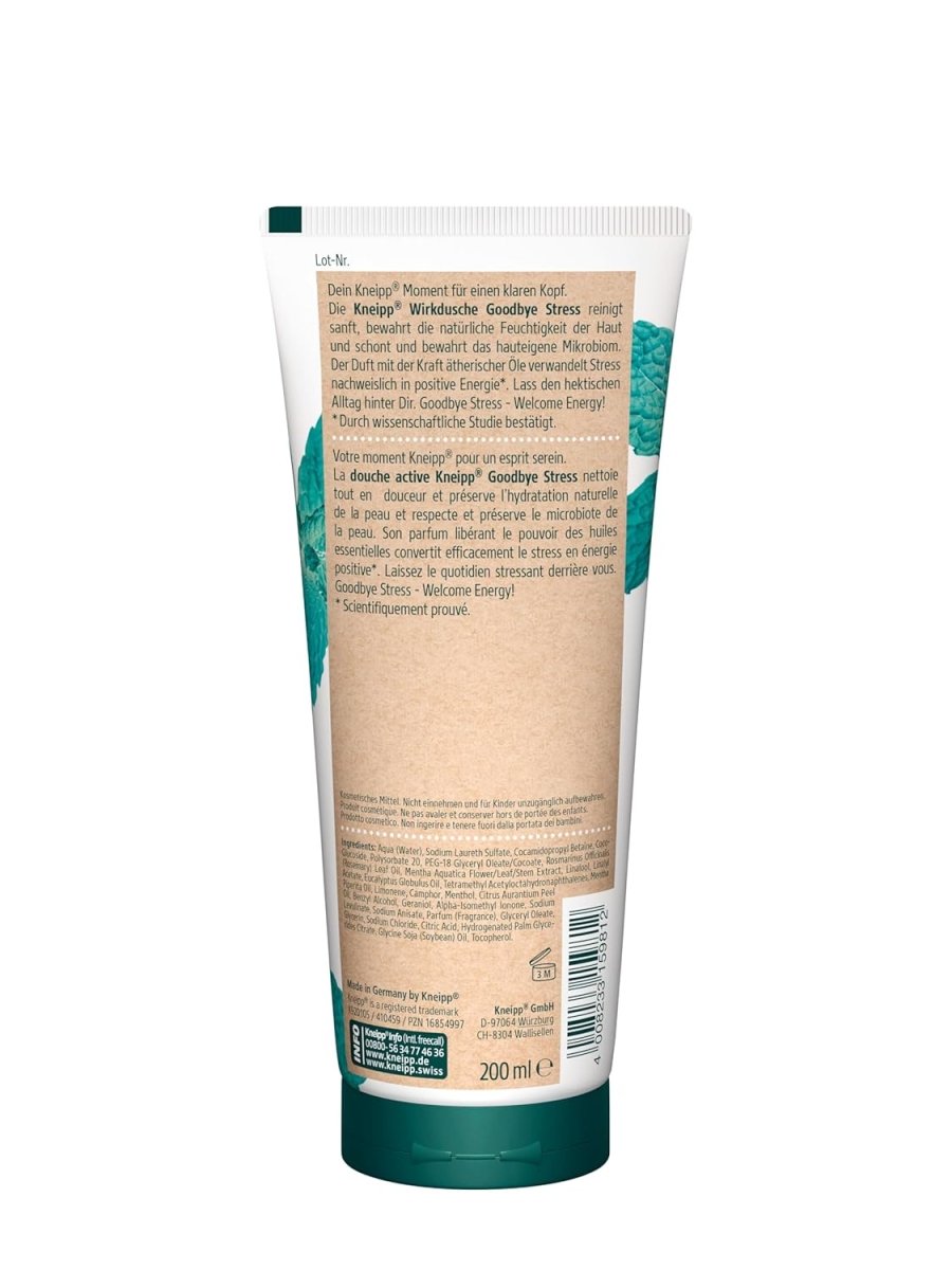 Kneipp Wirkdusche Goodbye Stress - feuchtigkeitsspendendes Duschgel mit ätherischen Ölen aus Rosmarin & Wasserminze für mehr Energie - vegan - 200ml door Huishoudvoordeel nu bij Huishoudvoordeel
