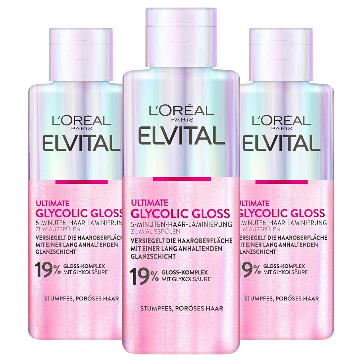 L'Oreal Paris Elvital Glycolic Gloss Haarlaminering 3 x 200 ml - Voordeelverpakking