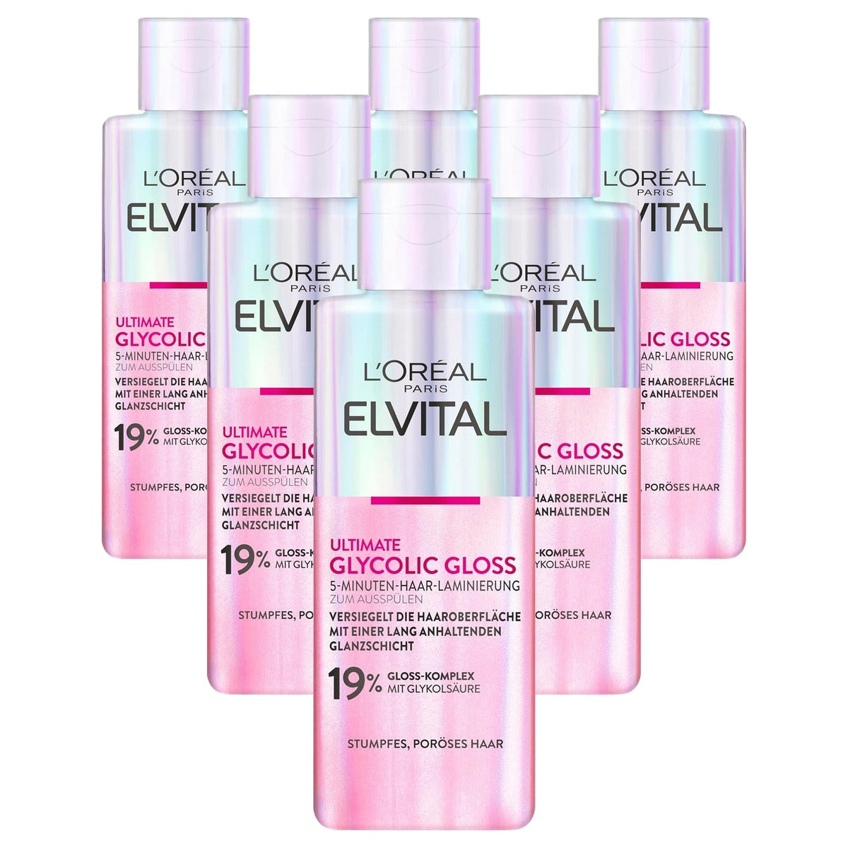 L'Oreal Paris Elvital Glycolic Gloss Haarlaminering 6 x 200 ml - Voordeelverpakking
