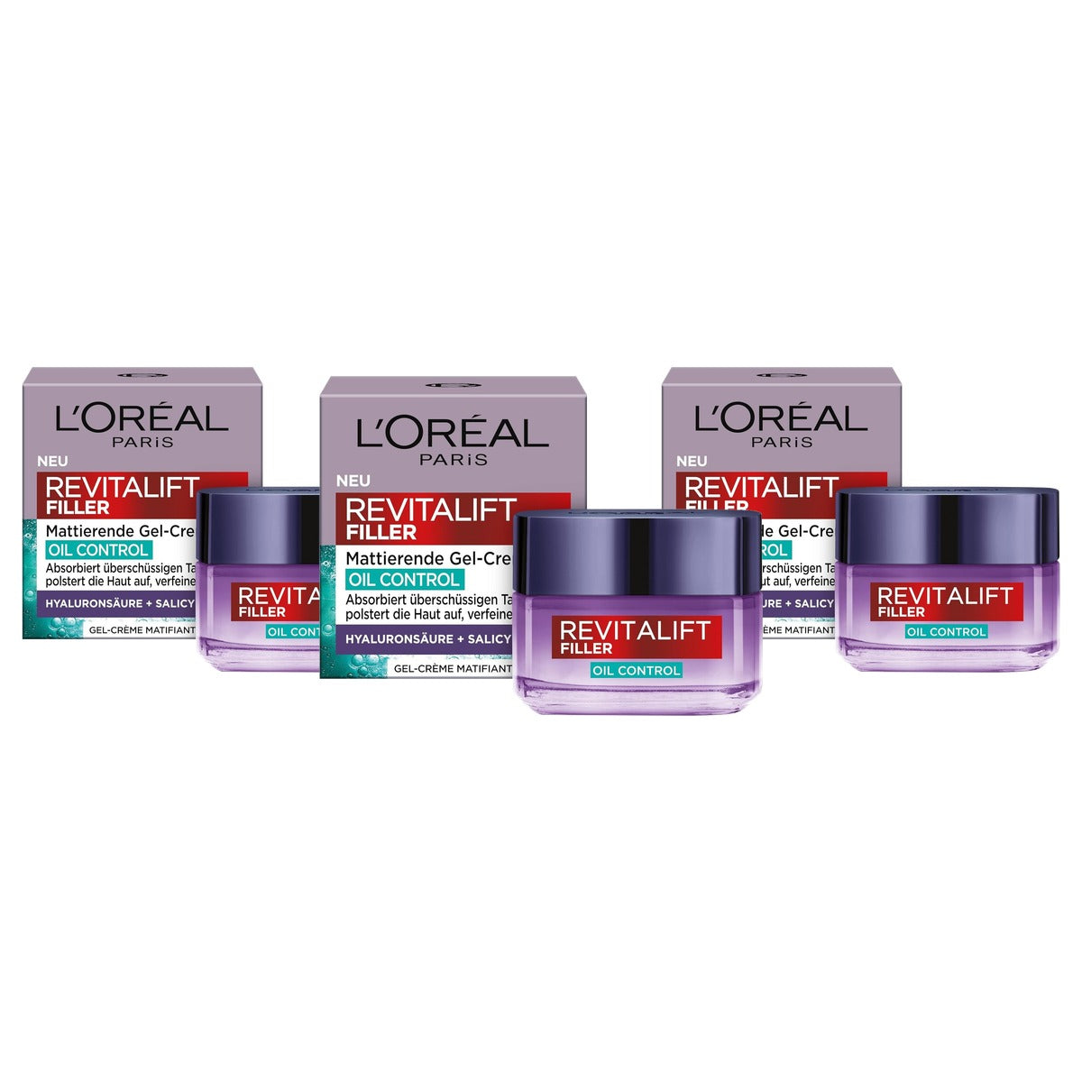 L'Oreal Paris Revitalift Filler Matterende gel-crème Oil Control 3 x 50 ml - Voordeelverpakking