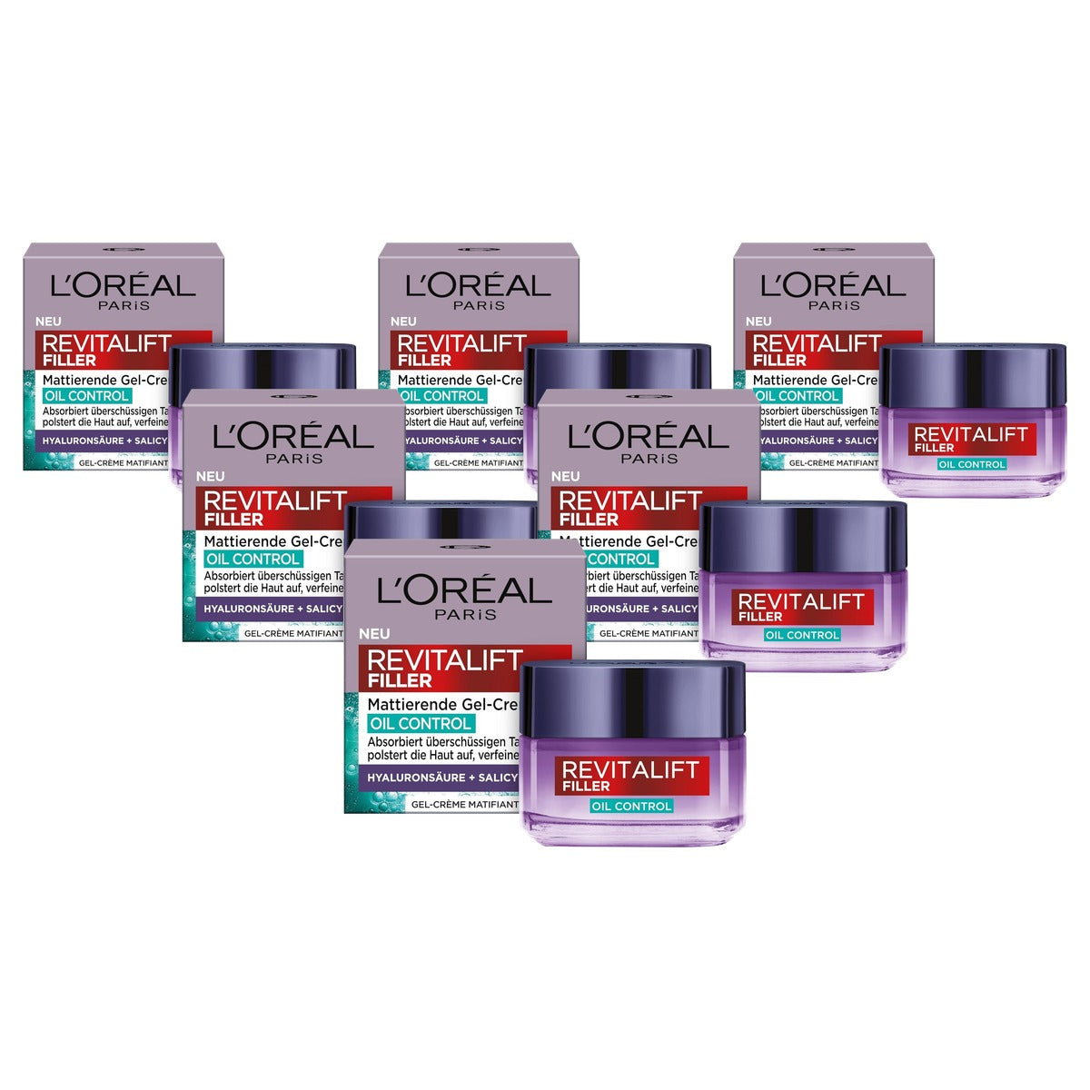 L'Oreal Paris Revitalift Filler Matterende gel-crème Oil Control 6 x 50 ml - Voordeelverpakking