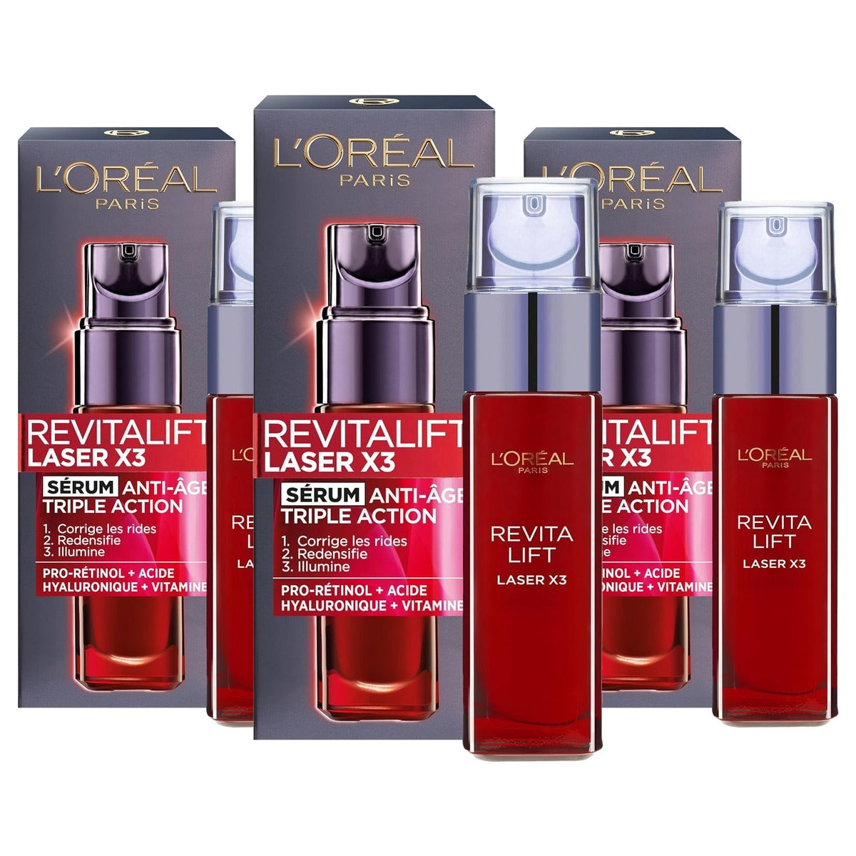 L'Oreal Paris Revitalift Laser X3 Serum 3 x 30 ml - Voordeelverpakking