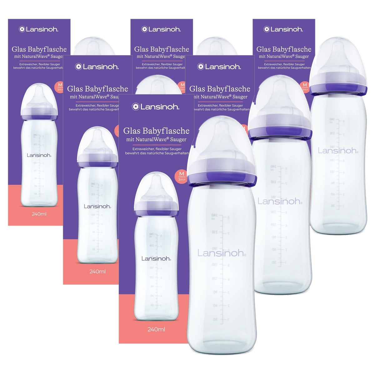 Lansinoh Drinkfles met Brede Hals en NaturalWave-speen Glas - 6-pack