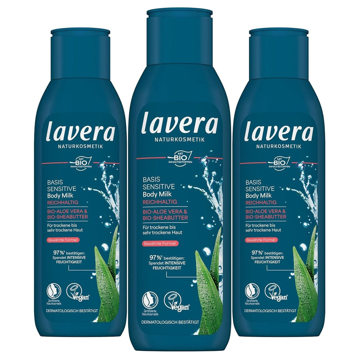 lavera Basis Sensitiv Body Milk Rijk 3 x 250 ml - Voordeelverpakking