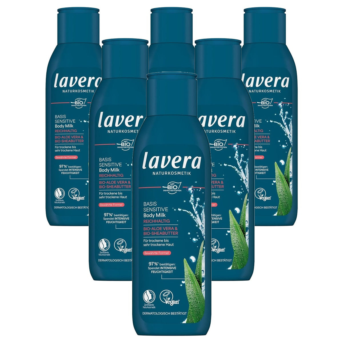 lavera Basis Sensitiv Body Milk Rijk 6 x 250 ml - Voordeelverpakking