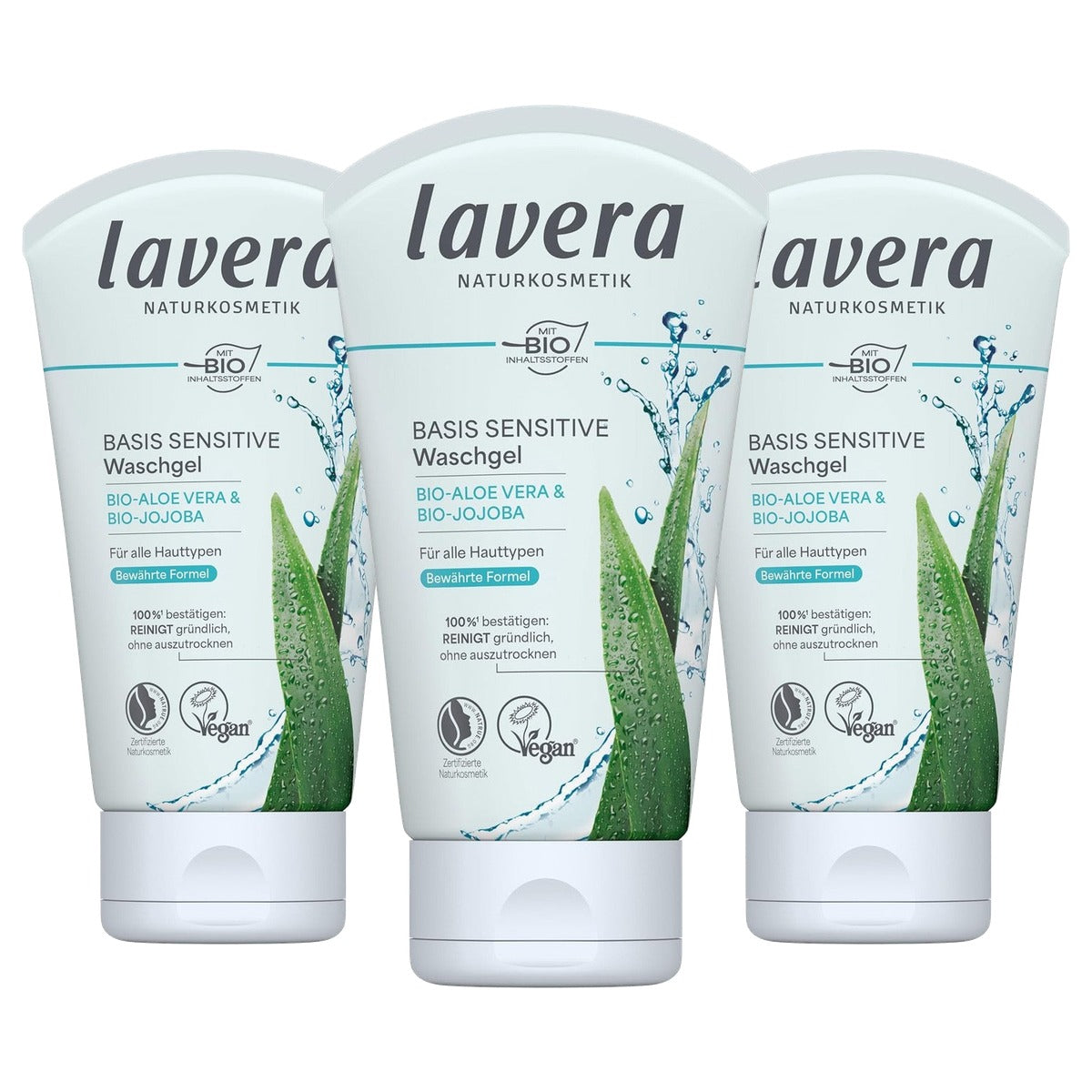 lavera Basis Sensitiv Wasgel Bio Aloë Vera & Jojoba 3 x 125 ml - Voordeelverpakking