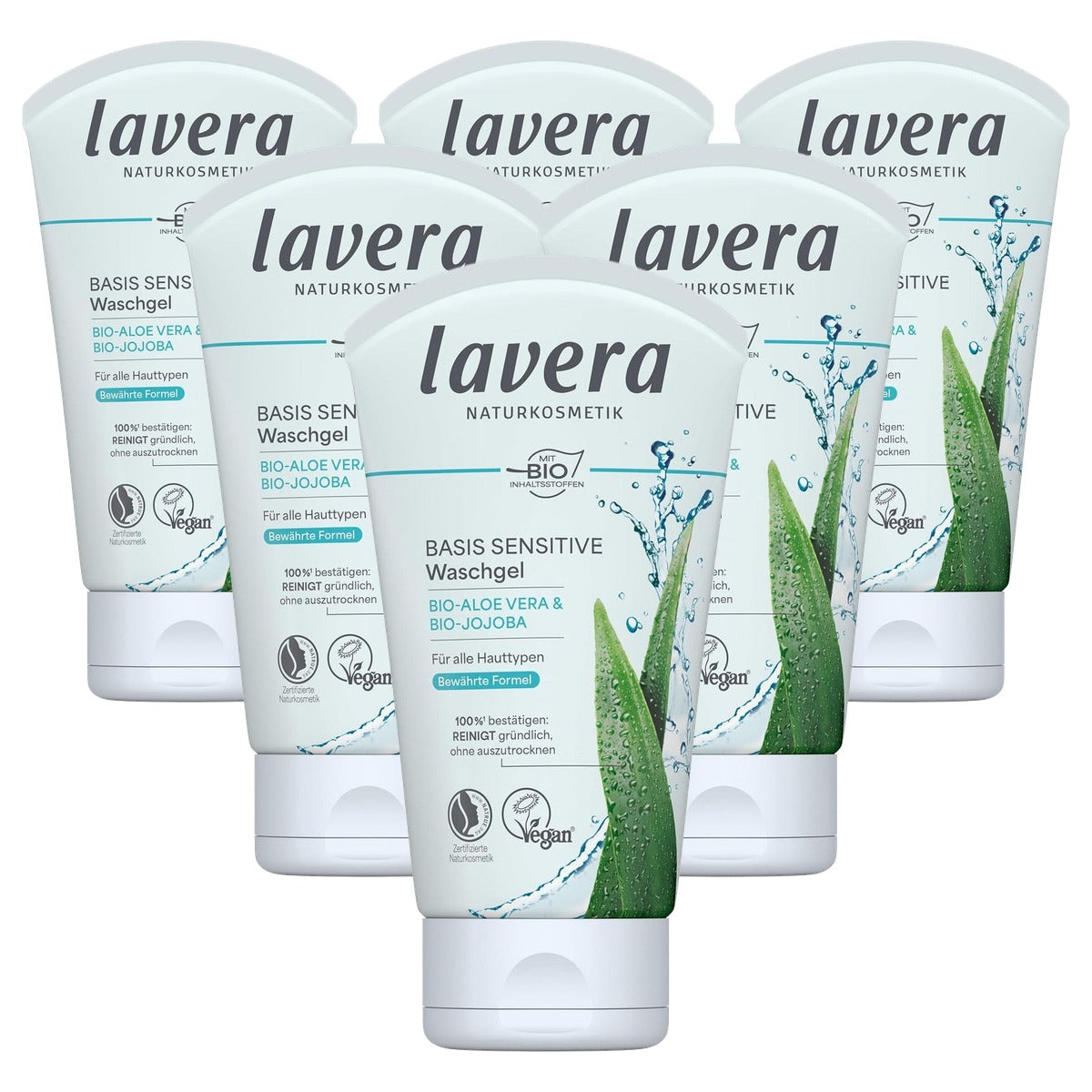 lavera Basis Sensitiv Wasgel Bio Aloë Vera & Jojoba 6 x 125 ml - Voordeelverpakking