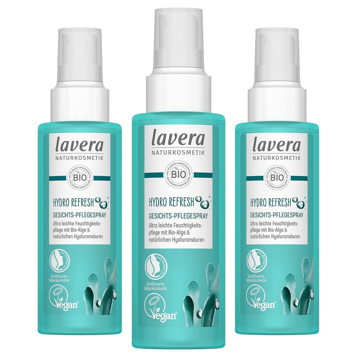 lavera Hydro Refresh gezichtsspray algen & hyaluronzuur 3 x 100 ml - Voordeelverpakking