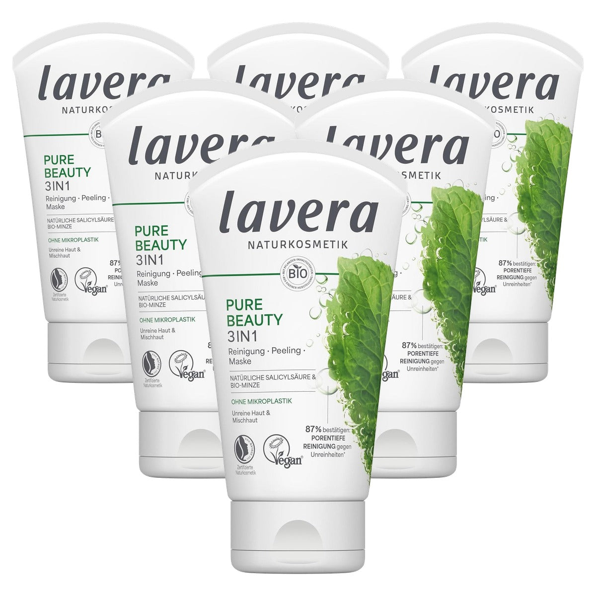 lavera Pure Beauty 3-in-1 masker, zuiverende verzorging, 6 x 125 ml - Voordeelverpakking