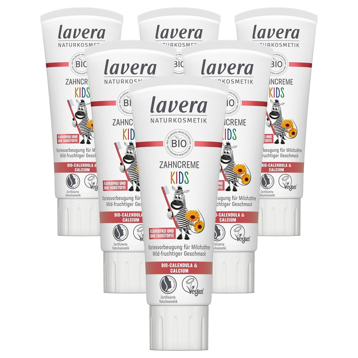 lavera Tandpasta Kids Fluoridevrij Bio Calendula & Calcium 6 x 75 ml - Voordeelverpakking