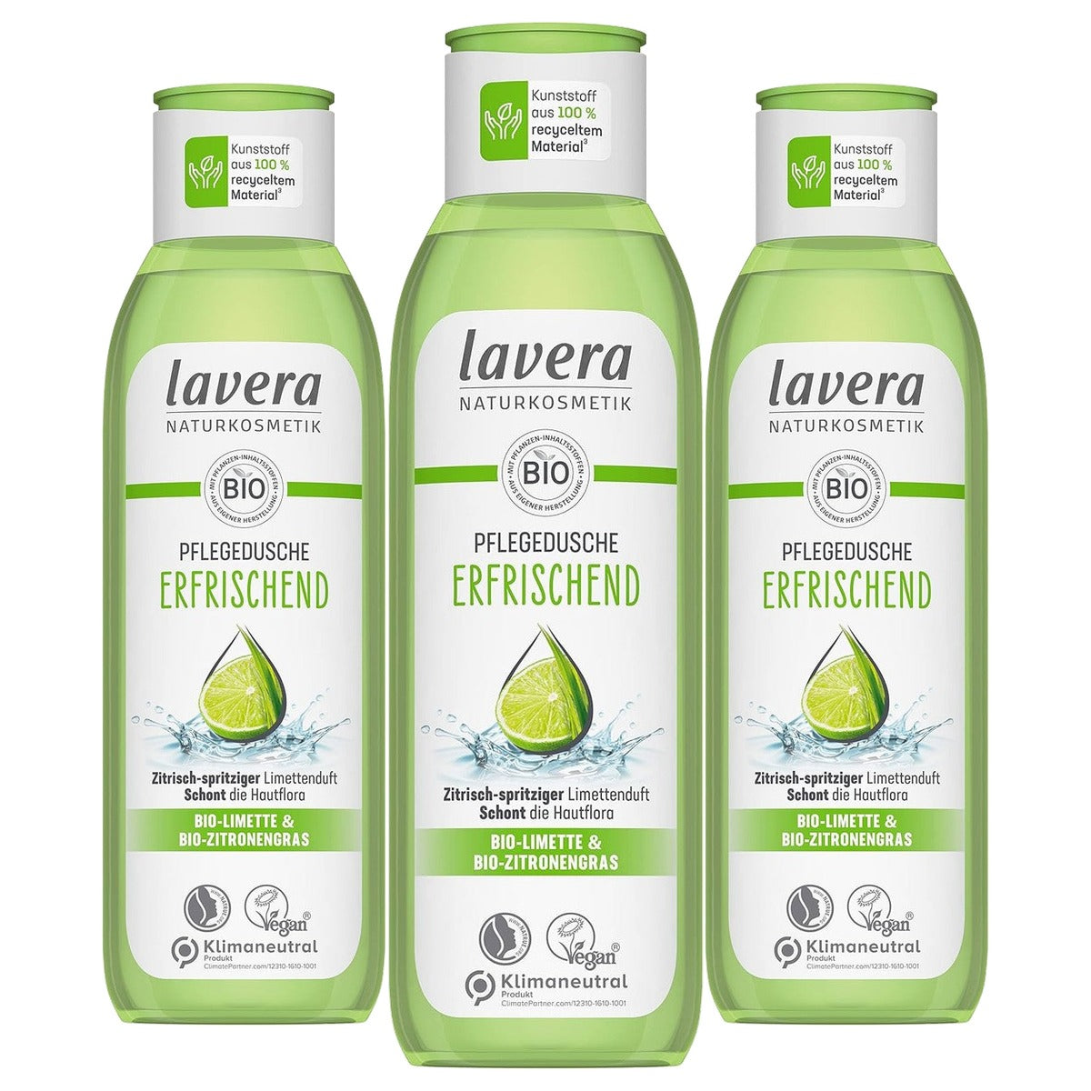 lavera Verfrissende Douchegel Bio Limoen Citroengras 3 x 250 ml - Voordeelverpakking