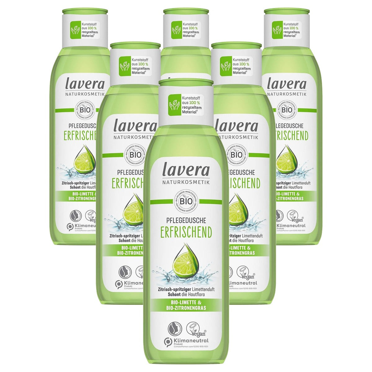 lavera Verfrissende Douchegel Bio Limoen Citroengras 6 x 250 ml - Voordeelverpakking