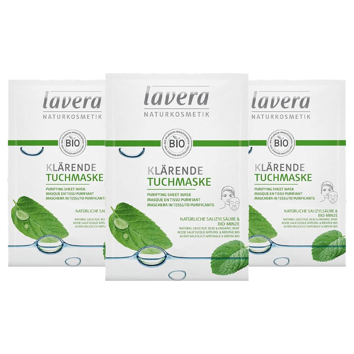 lavera Verhelderend doekmasker biologische muntteint 3 x 18 g - Voordeelverpakking