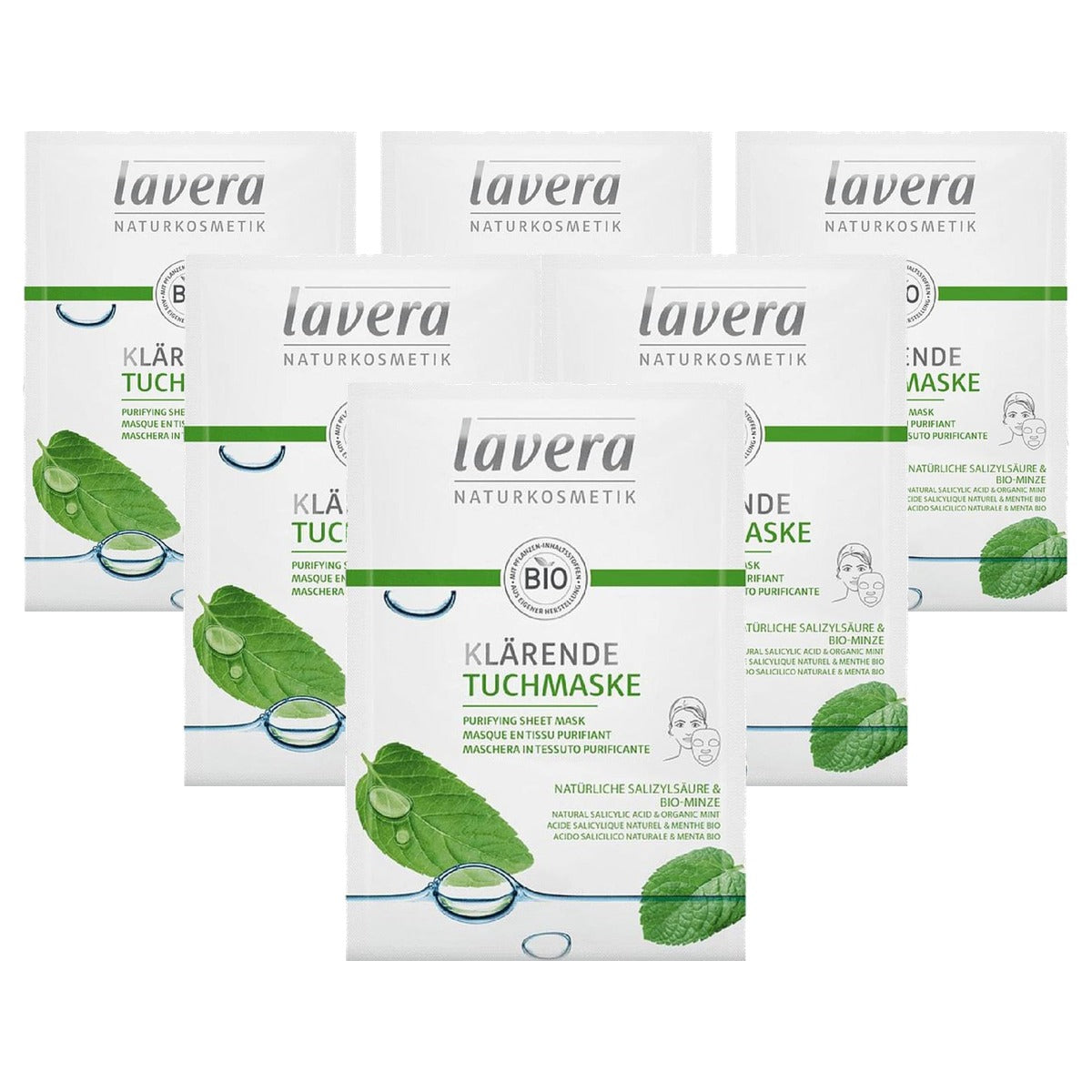 lavera Verhelderend doekmasker biologische muntteint 6 x 18 g - Voordeelverpakking