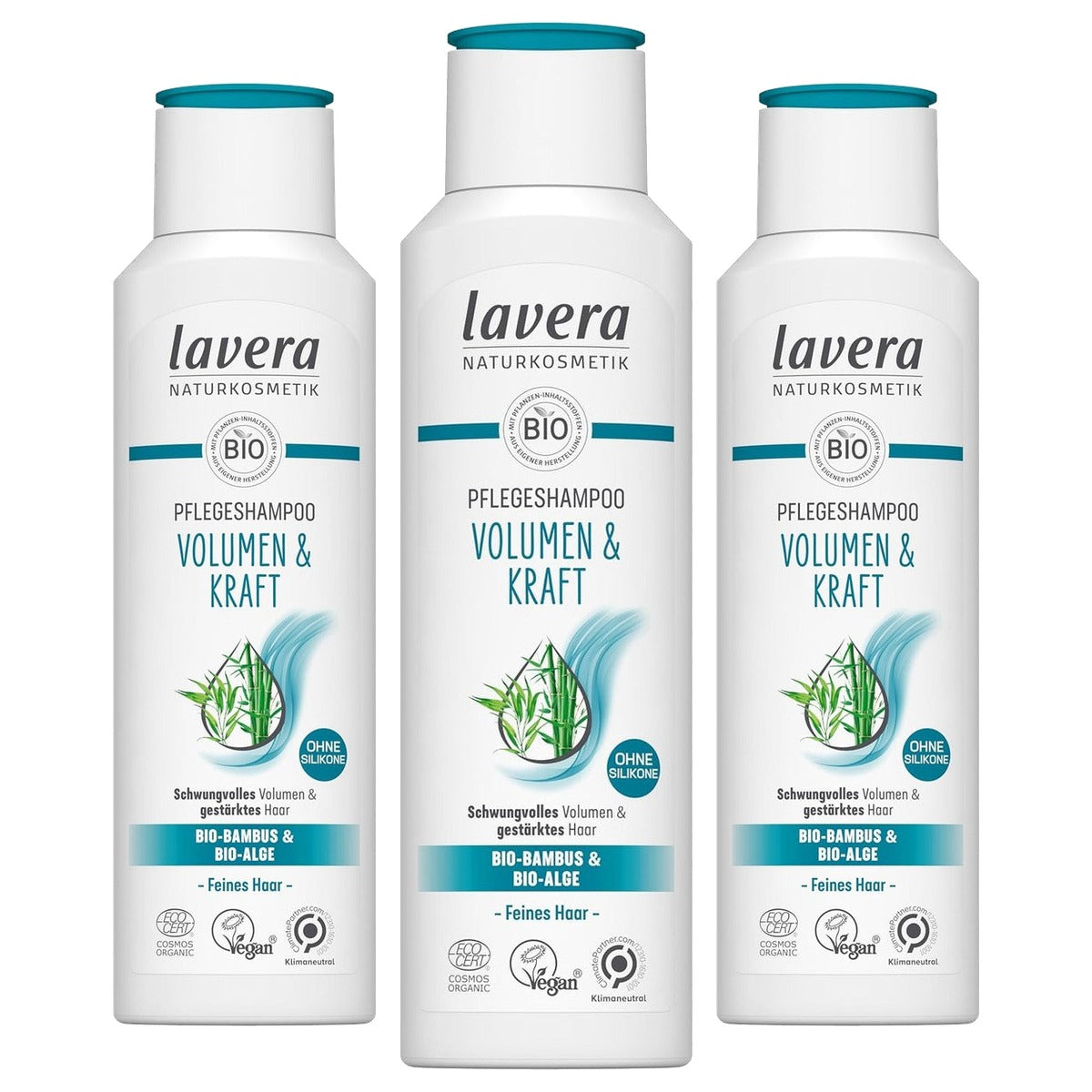 lavera Verzorgende shampoo volume & kracht 3 x 250 ml - Voordeelverpakking