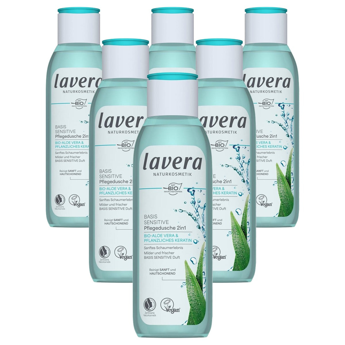 lavera Basis Sensitive 2-in-1 verzorgende douchegel 6 x 250 ml - Voordeelverpakking