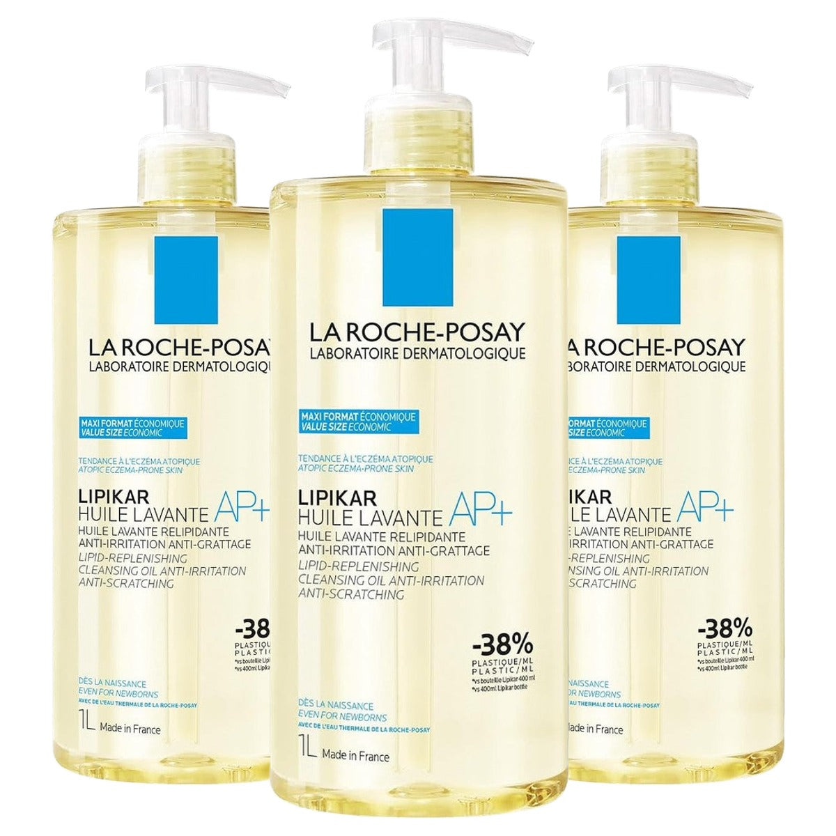 La Roche-Posay Lipikar Douche- en Badolie AP+ voor Neurodermitis 1 l - 3-pack