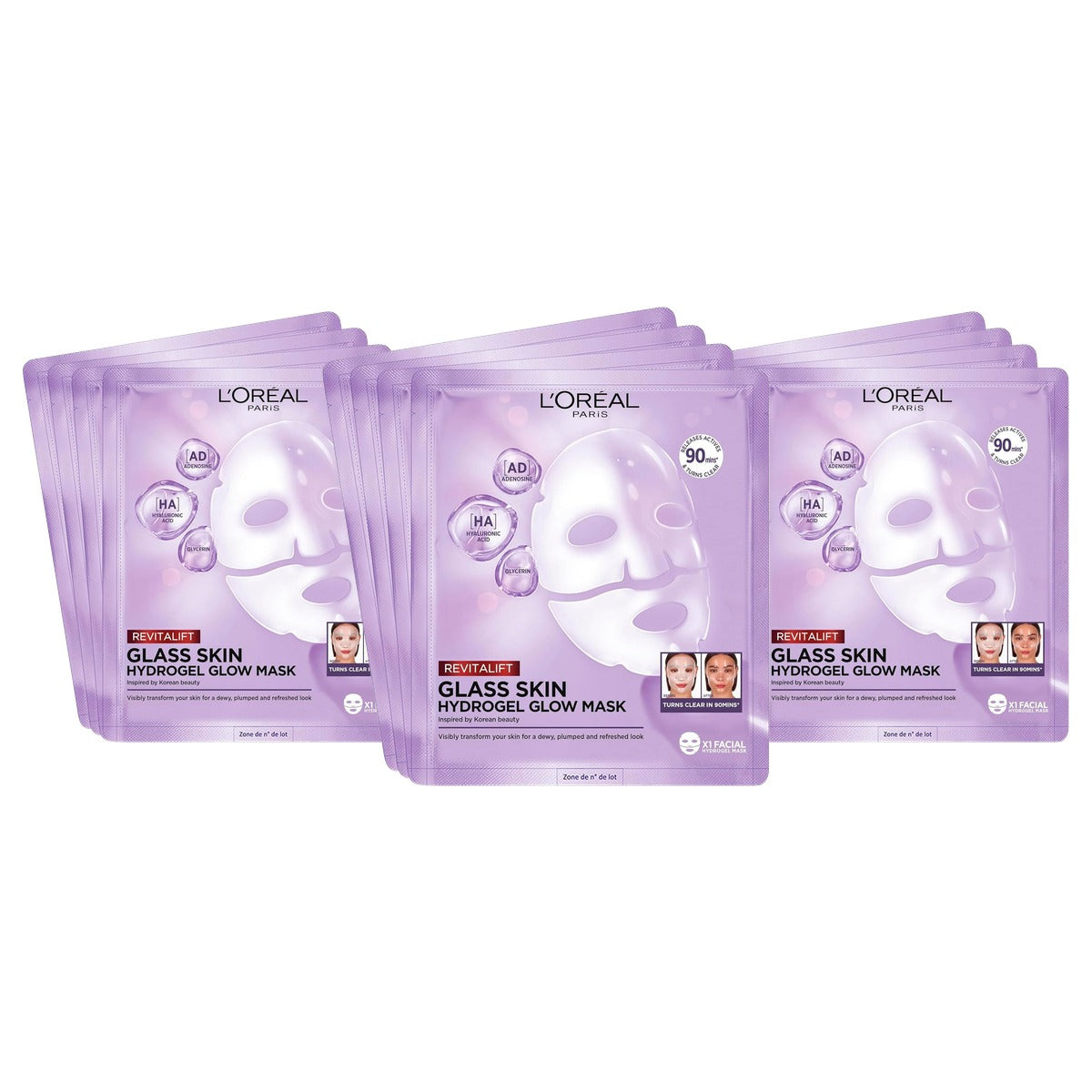 L'Oréal Paris Revitalift Filler Glass Skin Hydrogel Maskerbox 3 x 100 g - Voordeelverpakking