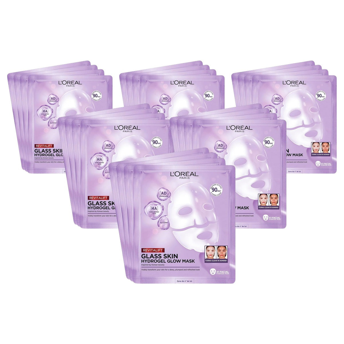 L'Oréal Paris Revitalift Filler Glass Skin Hydrogel Maskerbox 6 x 100 g - Voordeelverpakking