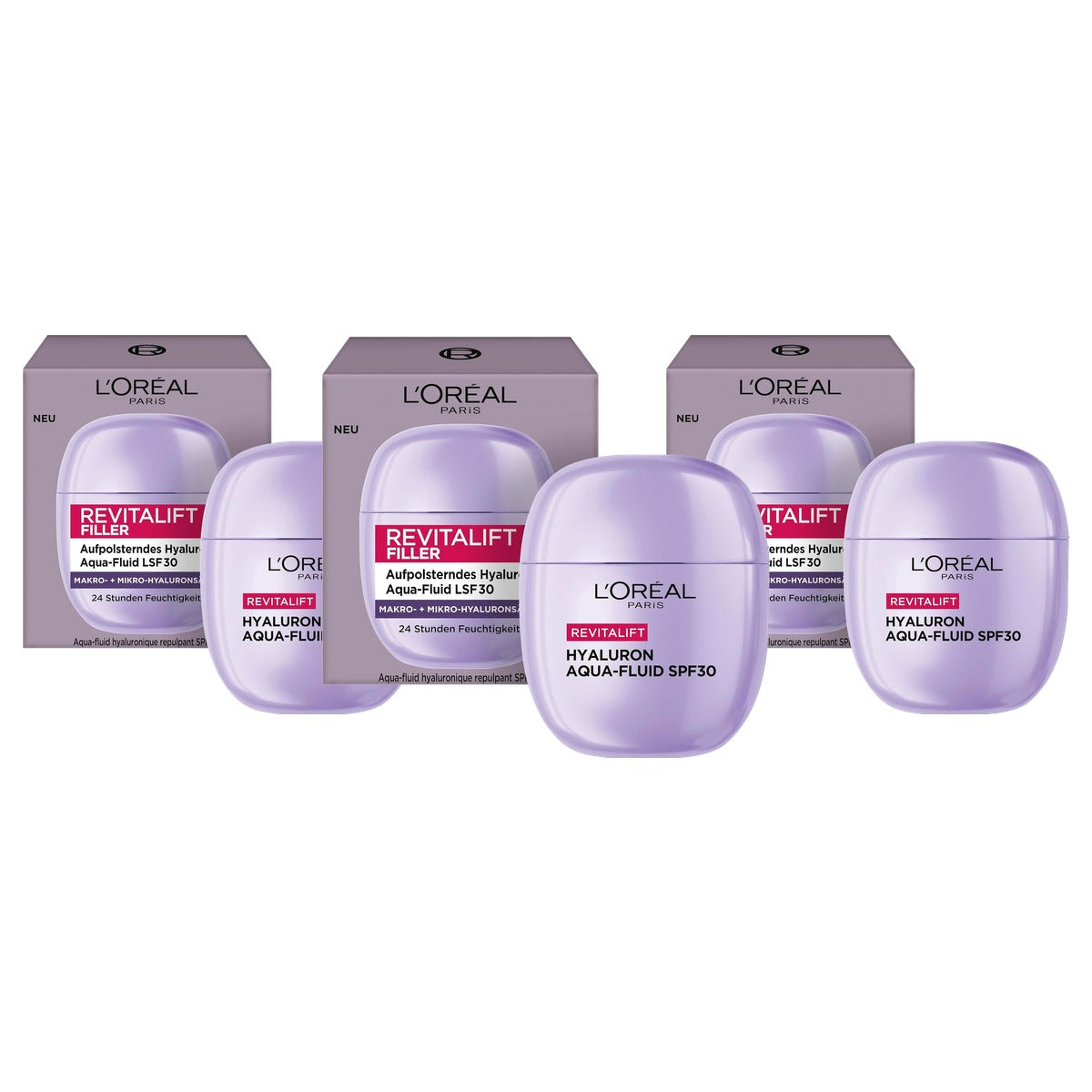 L'Oréal Paris Revitalift Filler Hyaluron Aqua-Fluid SPF 30 3 x 40 ml - Voordeelverpakking
