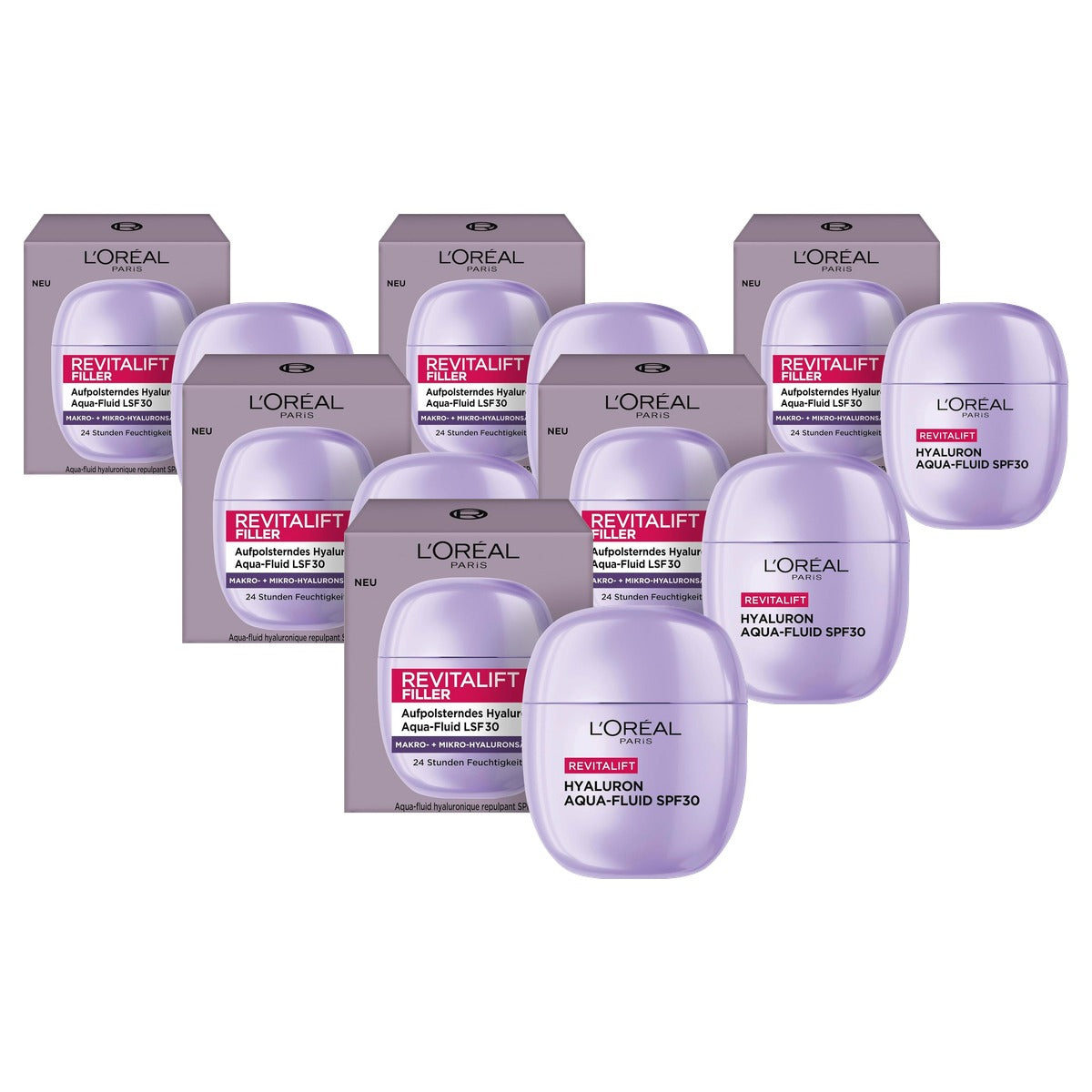 L'Oréal Paris Revitalift Filler Hyaluron Aqua-Fluid SPF 30 6 x 40 ml - Voordeelverpakking