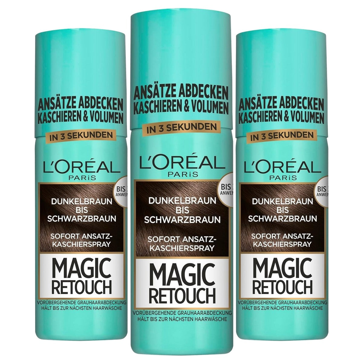 L'Oréal Paris Magic Retouch donkerbruin-zwartbruin 3 x 75 ml - Voordeelverpakking