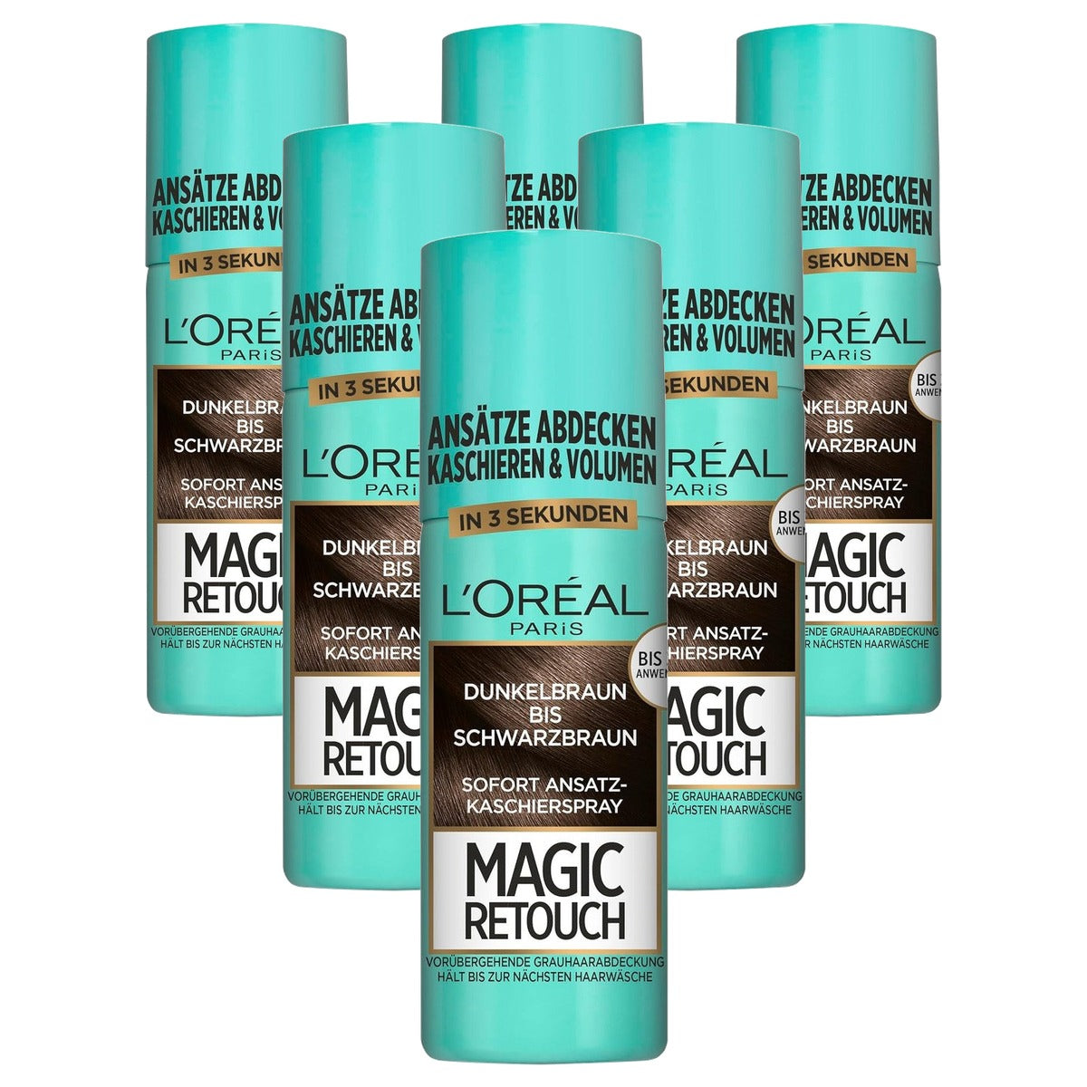 L'Oréal Paris Magic Retouch donkerbruin-zwartbruin 6 x 75 ml - Voordeelverpakking