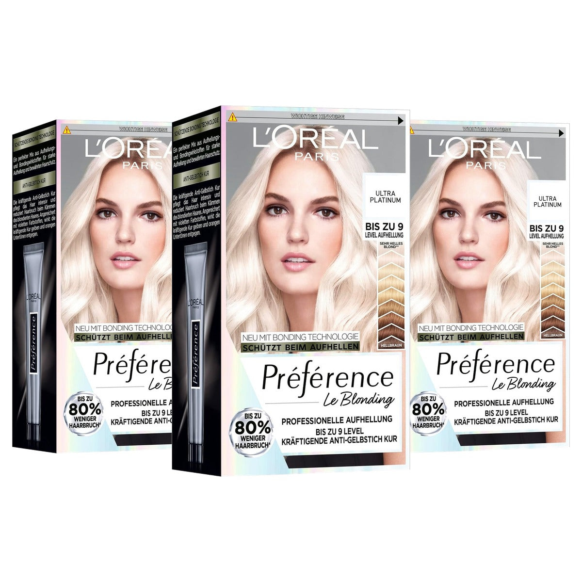 L'Oréal Paris Préférence Le Blonding licht platinablond 3 x 9 l - Voordeelverpakking