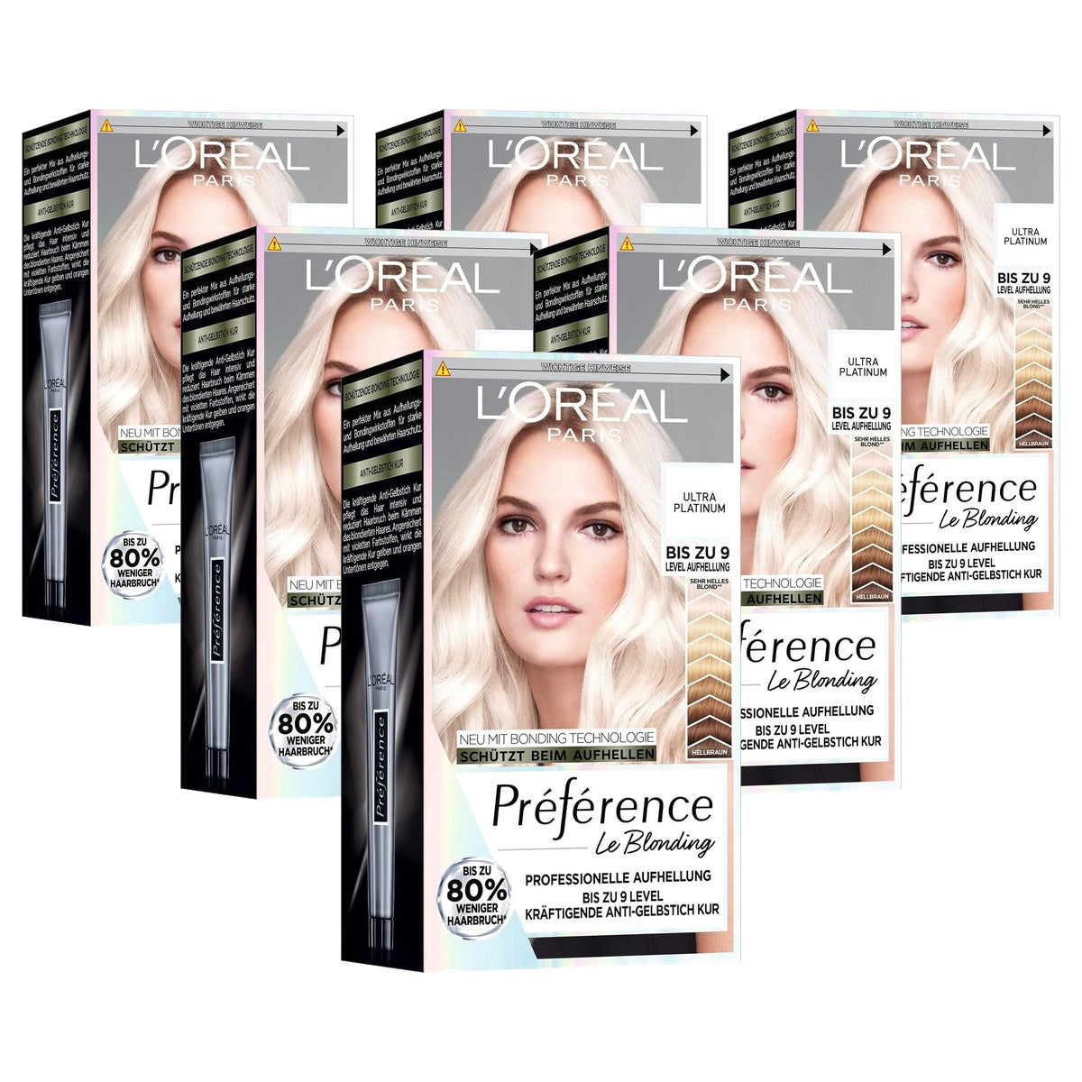 L'Oréal Paris Préférence Le Blonding licht platinablond 6 x 9 l - Voordeelverpakking