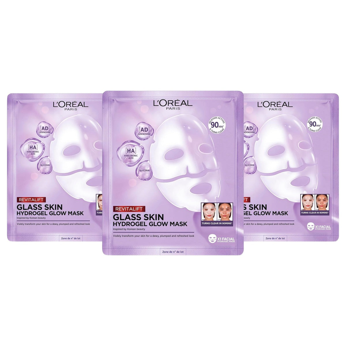 L'Oréal Paris Revitalift Filler Glass Skin Hydrogelmasker 3 x 25 g - Voordeelverpakking