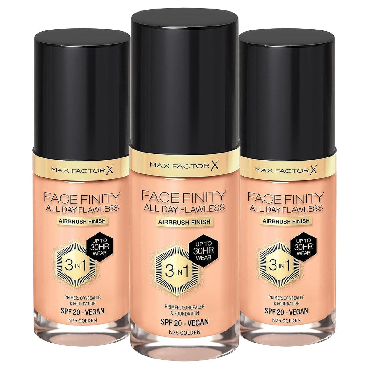 Max Factor Facefinity Foundation SPF20-N75 Gold 30 ml - 3 stuks
